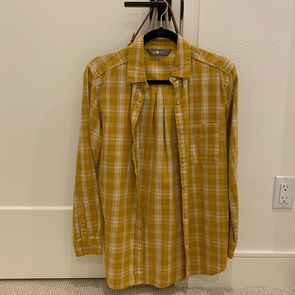 The North Face: Yellow and White Plaid Flannel Shirt